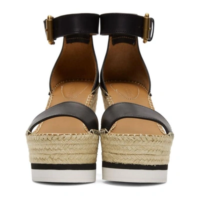 Shop See By Chloé Black Leather Wedge Espadrilles