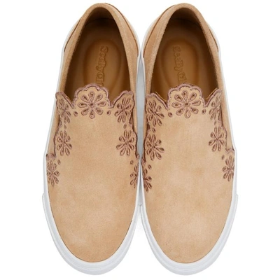 Shop See By Chloé See By Chloe Pink Suede Flower Cut-out Slip-on Sneakers In 320 Pink
