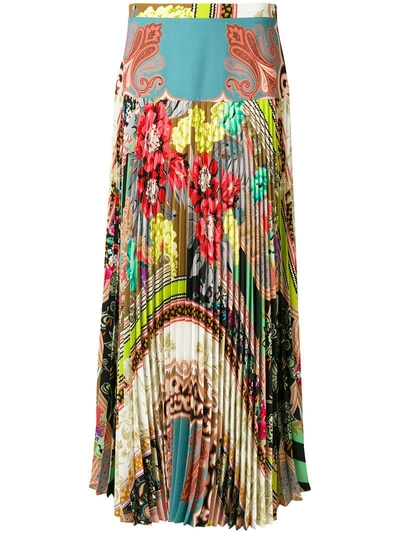 Shop Etro Mixed Print Pleated Skirt