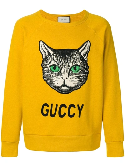 Shop Gucci Cat Appliquéd Sweatshirt In Yellow & Orange