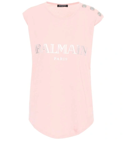 Shop Balmain Printed Cotton Top In Pink