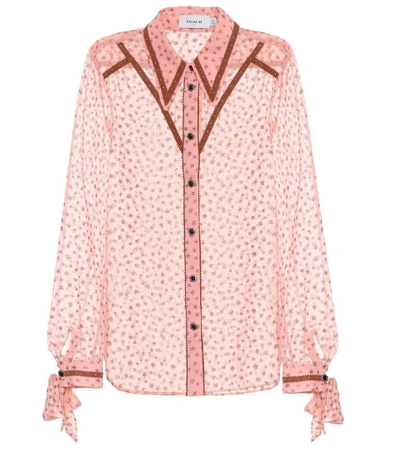 Shop Coach Printed Georgette Blouse In Pink