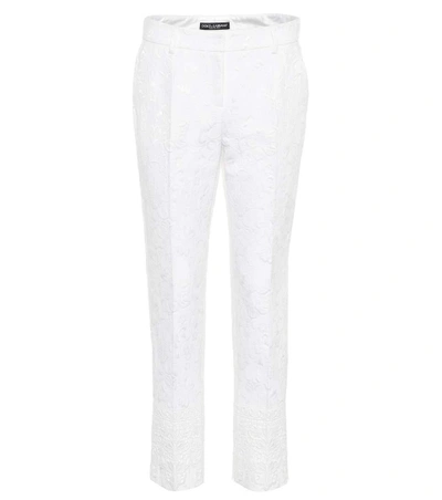 Shop Dolce & Gabbana Cropped Jacquard Trousers In White