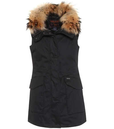 Shop Woolrich Fur-trimmed Vest In Black
