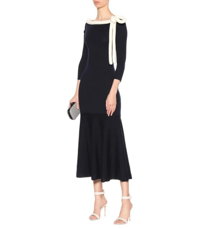 Shop Oscar De La Renta Long-sleeved Wool Dress In Blue