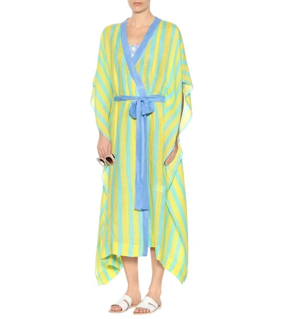 Shop Diane Von Furstenberg Striped Linen-blend Robe In Blue