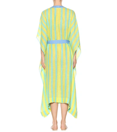 Shop Diane Von Furstenberg Striped Linen-blend Robe In Blue
