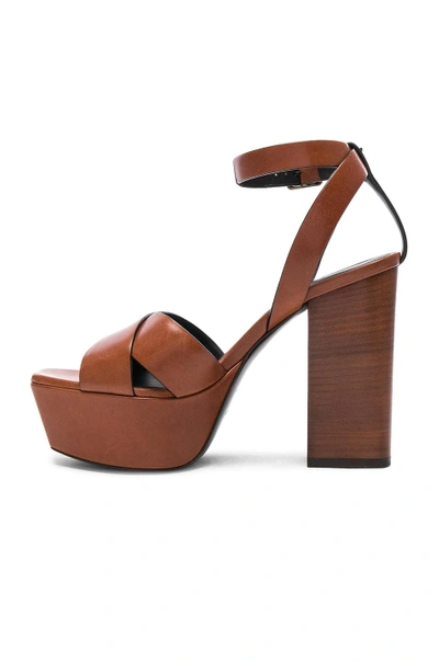 Shop Saint Laurent Leather Farrah Cross Strap Platform Sandals In Brown