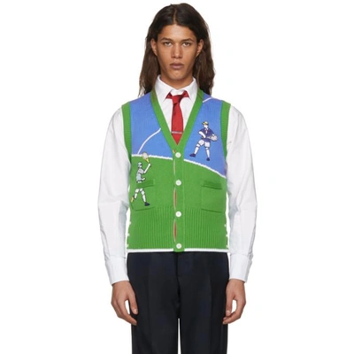 Shop Thom Browne Green And Blue Tennis Player Classic V-neck Vest