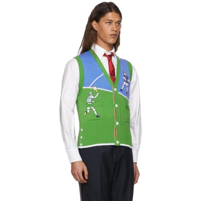 Shop Thom Browne Green And Blue Tennis Player Classic V-neck Vest