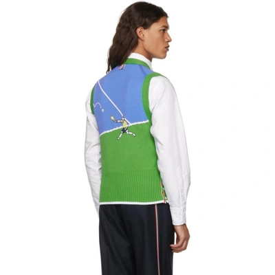 Shop Thom Browne Green And Blue Tennis Player Classic V-neck Vest