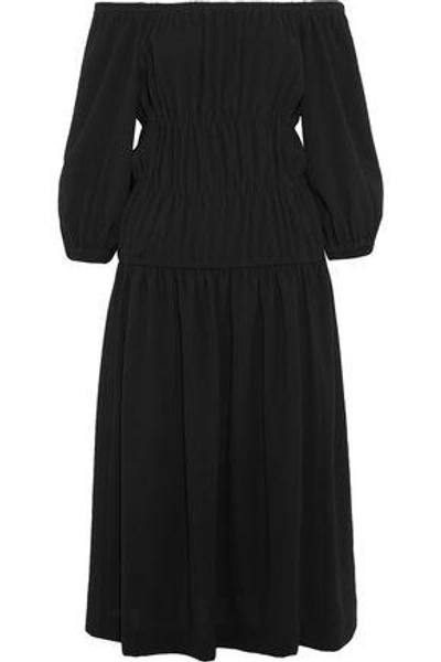 Shop Sonia Rykiel Woman Off-the-shoulder Gathered Crepe Midi Dress Black
