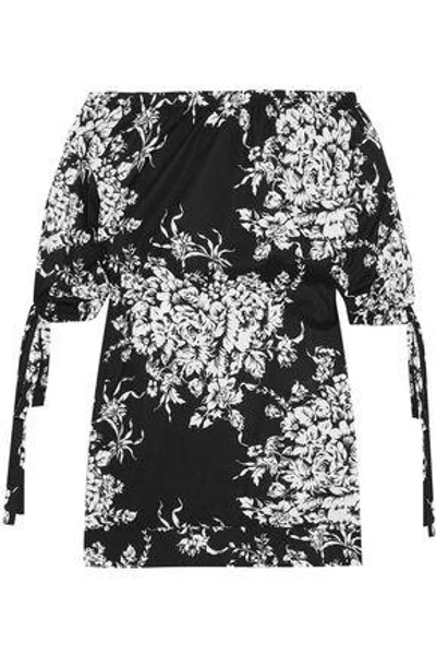 Shop Sonia Rykiel Woman Off-the-shoulder Floral-print Cotton Mini Dress Black