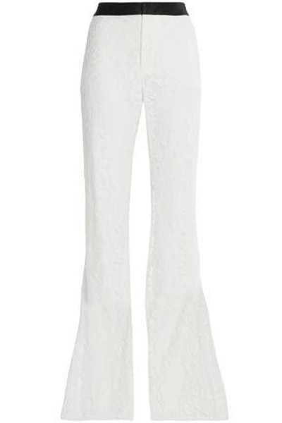 Shop Alexis Woman Satin-trimmed Lace Wide-leg Pants White