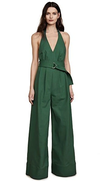 Shop Adam Lippes Halter Jumpsuit In Sage