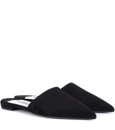 Shop Prada Suede Slippers In Black