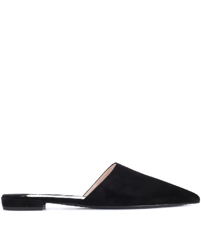 Shop Prada Suede Slippers In Black