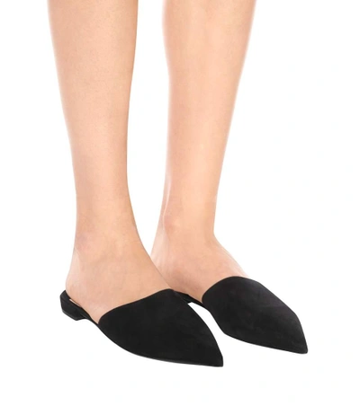 Shop Prada Suede Slippers In Black