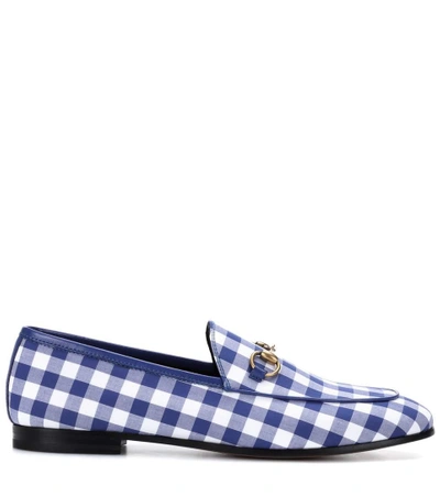 Shop Gucci Jordaan Gingham Loafers In Blue