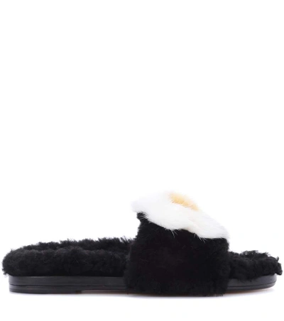 Shop Anya Hindmarch Slider Egg Shearling Slides In Black