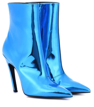 Shop Balenciaga Slash Heel Leather Ankle Boots In Blue