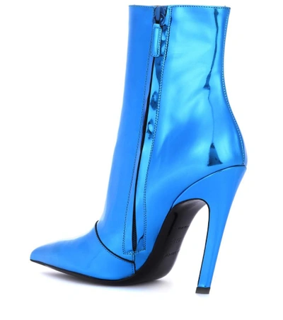 Shop Balenciaga Slash Heel Leather Ankle Boots In Blue