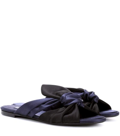 Shop Oscar De La Renta Satin Slip-on Sandals In Blue