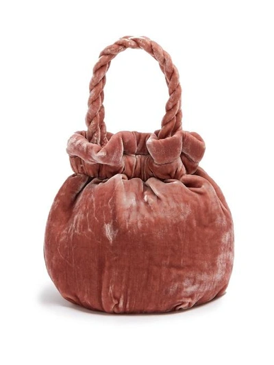 Pink Grace Small Velvet Bucket Bag In Light Pink