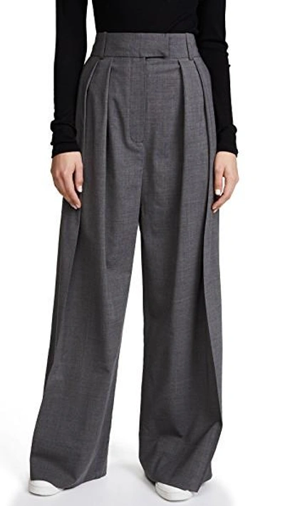 Shop A.w.a.k.e. Wool Double Pleated Pants In Grey