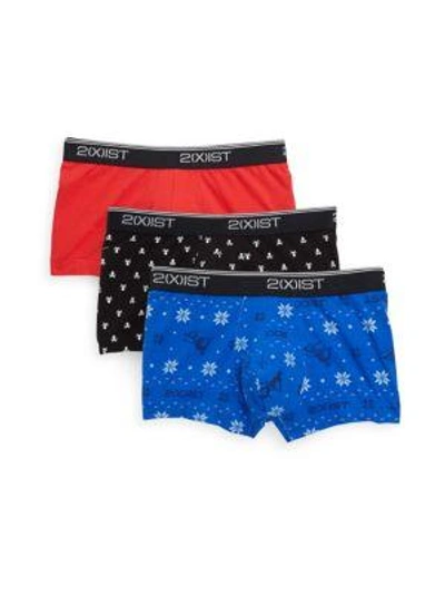 Shop 2(x)ist Three-pack No-show Trunks In Skull Royal Neon