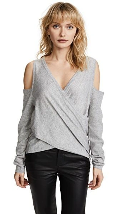 Shop Line & Dot Roslyn Cold Shoulder Sweater In Grey