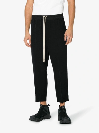 Shop Rick Owens Black Drawstring Cropped Trousers