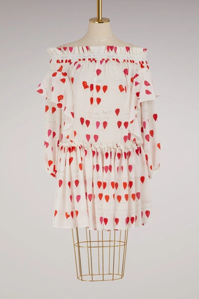Shop Alexander Mcqueen Ruffled Silk Dress In 9035 - Ivory Red Pink