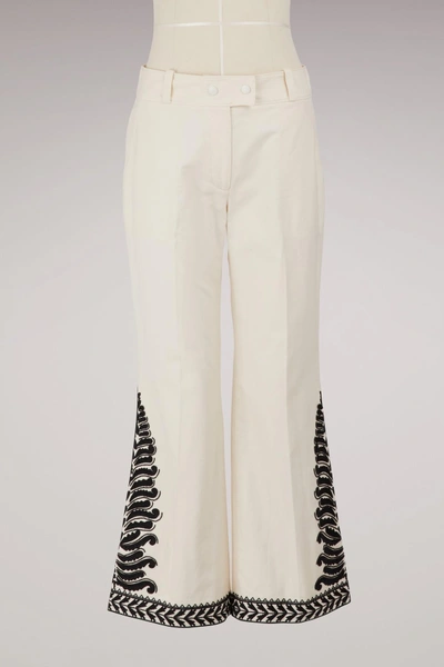 Shop Tory Burch Cotton Embroidered Pants In New Ivory