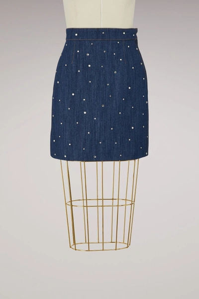 Shop Miu Miu Crystals Denim Skirt In Light Blue