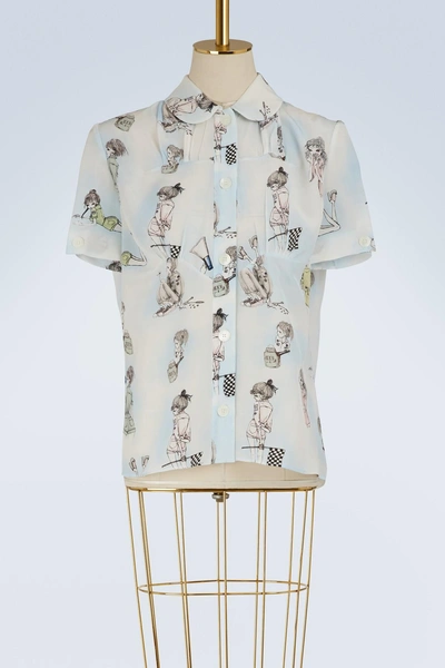 Shop Miu Miu Girls Print Silk Shirt In Sky