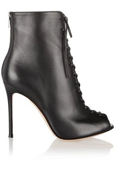 Shop Gianvito Rossi Woman Lace-up Leather Peep-toe Ankle Boots Black