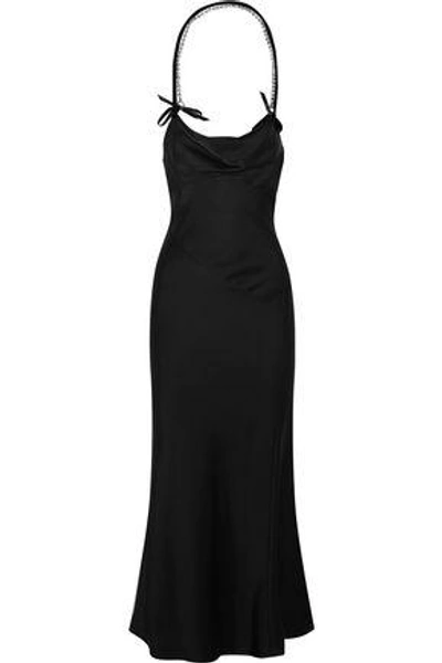 Shop Attico Woman Sophia Crystal-embellished Satin Halterneck Gown Black