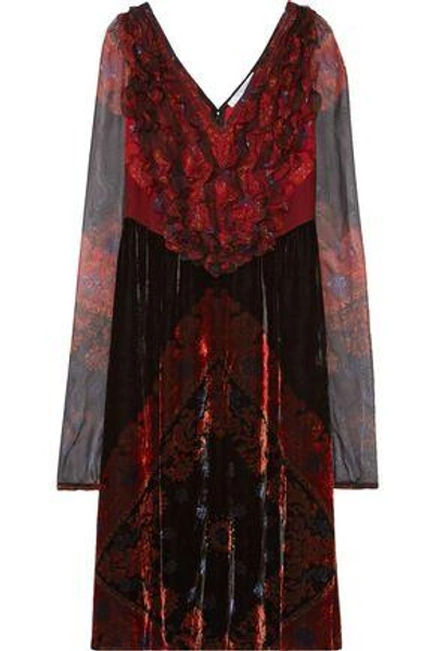 Shop Givenchy Woman Bandana Printed Velvet Dress With Chiffon Crimson