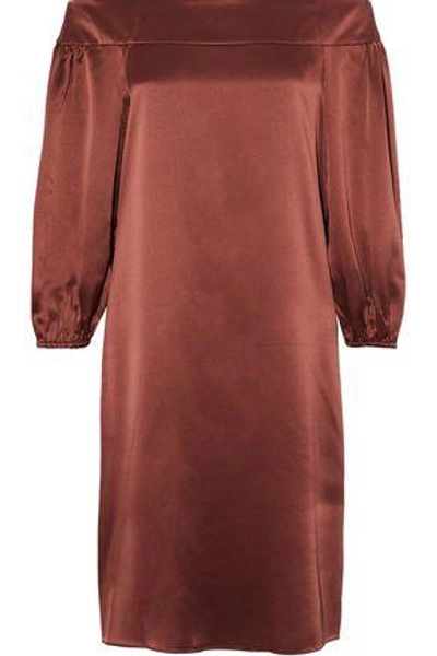 Shop Tibi Woman Off-the-shoulder Silk-satin Dress Copper