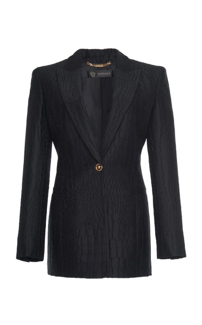 Shop Versace Crocodile Jacquard Matelasse Jacket In Black