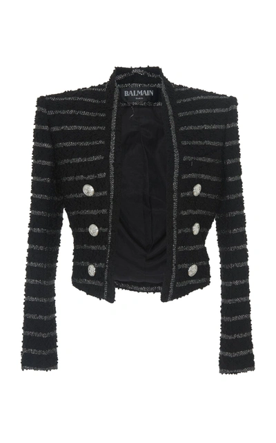 Shop Balmain Tweed Stripe Jacket In Black