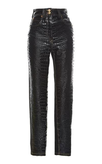 Shop Versace Embossed Straight Leg Jean In Black