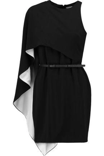 Shop Halston Heritage Woman Asymmetric Draped Crepe Mini Dress Black
