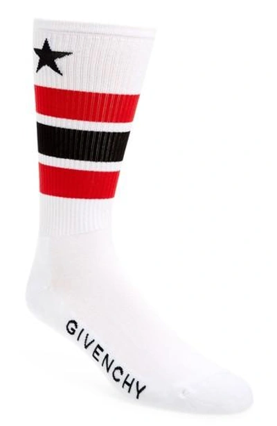 Shop Givenchy Logo Stripe Socks In White/ Red