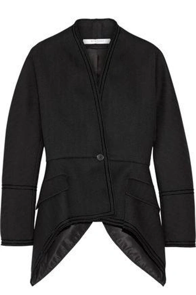 Shop Givenchy Chevron Wool Jacket With Velvet Trim In Black