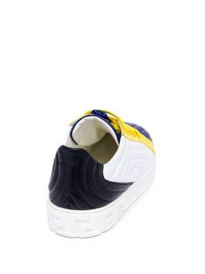 Shop Versace Quilted Leather Sneakers In Navy Whtie