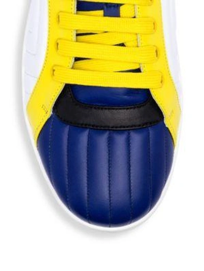 Shop Versace Quilted Leather Sneakers In Navy Whtie