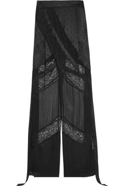 Shop Givenchy Woman Satin, Lace And Chiffon Wide-leg Pants Black