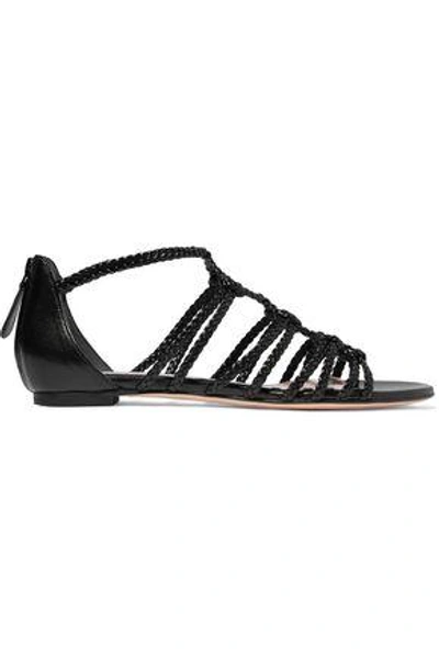 Shop Alexander Mcqueen Woman Braided Leather Sandals Black